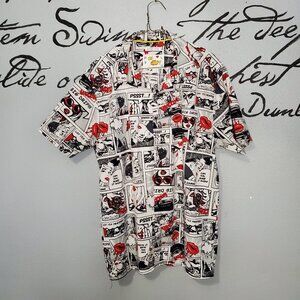 Oh Snap!  Pop Art Comic Strip Shirt Short Sleeve Stretch, Black, White, L